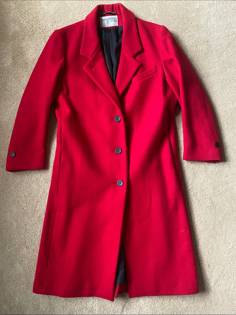 Classic Red Wool Trench Coat by International Scene